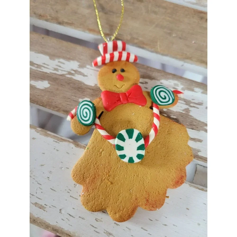 Gingerbread lady dress peppermint green vintage ornament‎ Xmas holiday tree